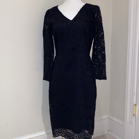 LOFT Dresses & Skirts - NWT LOFT black lace v-neck 3/4 sheer sleeve dress Sz 4